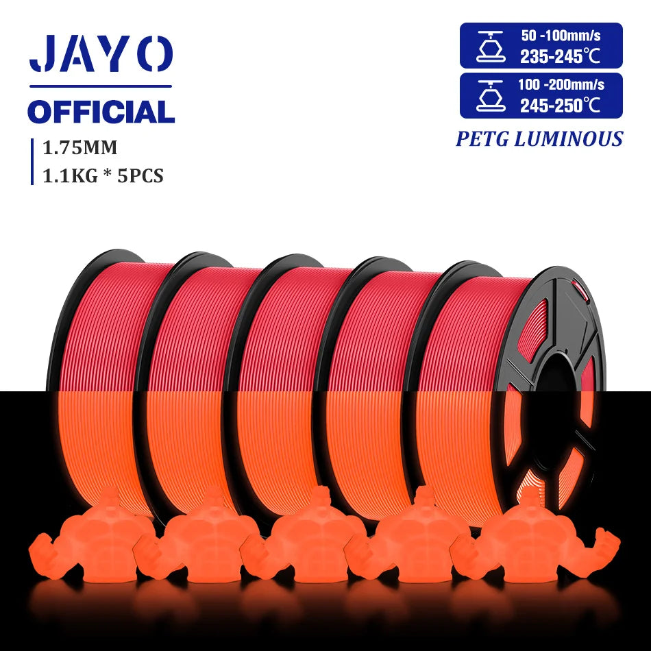 JAYO PLA Filament 1.75mm Glow in the Dark PETG 3D Printer Filament 1.1KG Neatly Wound Luminous 3D Printing Material For FDM