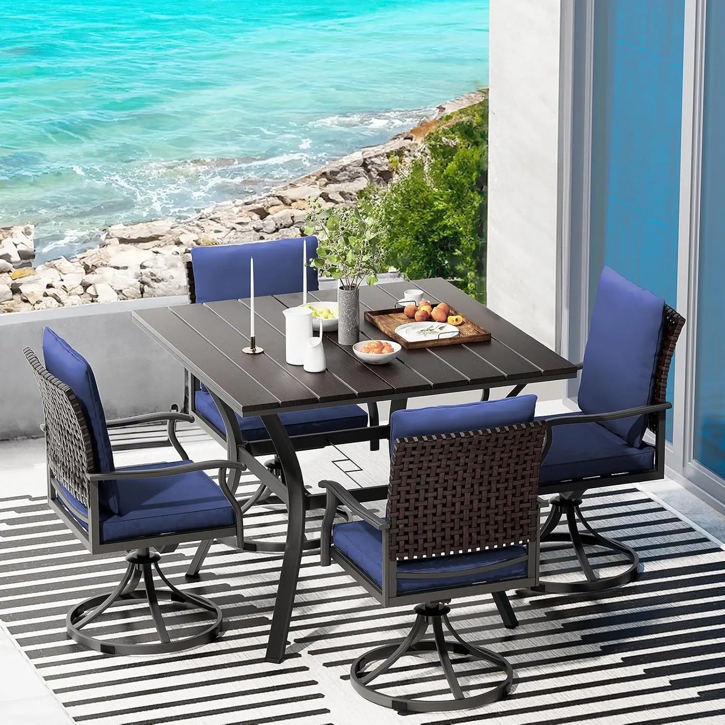 Outdoor Patio Dining Set With 4 Swivel Dining Chairs And Round Table