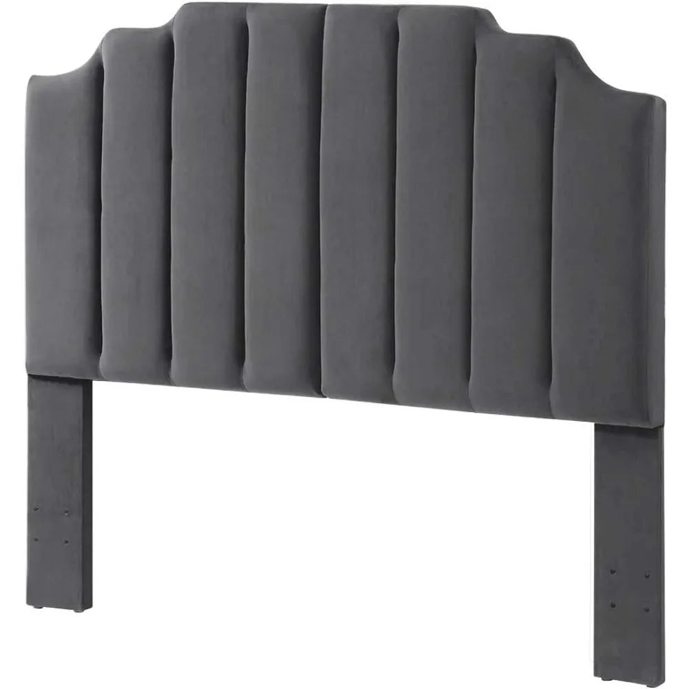 Modern Vertical Channel Design Velvet Tufted Queen Headboard, Dark Gray, California Queen/Full Size