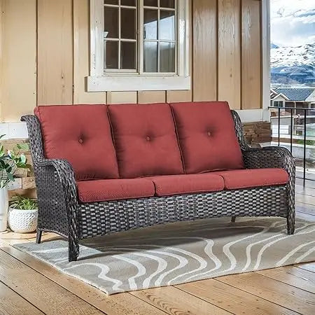 75Inch Outdoor Wicker Sofa - Standard 3 Seater with High Backrest, All Weather Rattan Patio Furniture for Balcony, Deck, Backyar