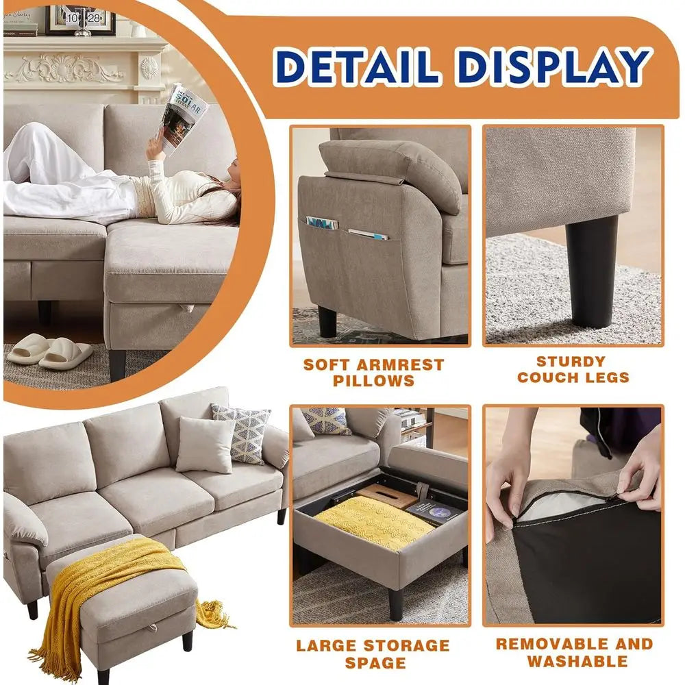 DAFIFY Modern L-Shaped Couch with Reversible Chaise and Loveseat