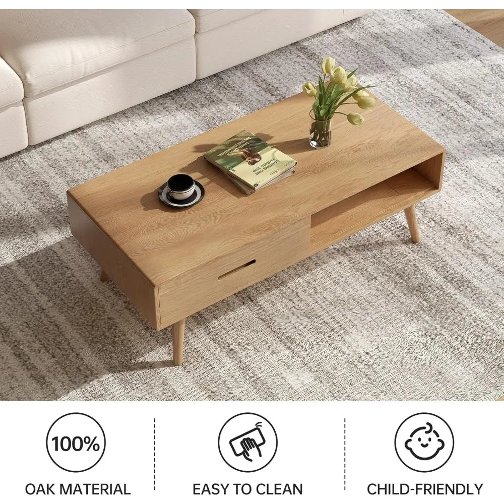 Oak Co Solid Wood Coffee Table With Storage And Drawers