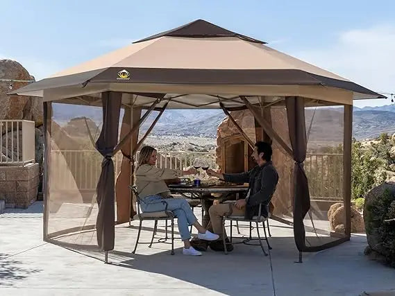 16x16 Pop up Gazebo with Mosquito Nettings, Patented Center Lock 6-Sided Portable Gazebo, 300D Silver-Coated Fabric UV Resistan