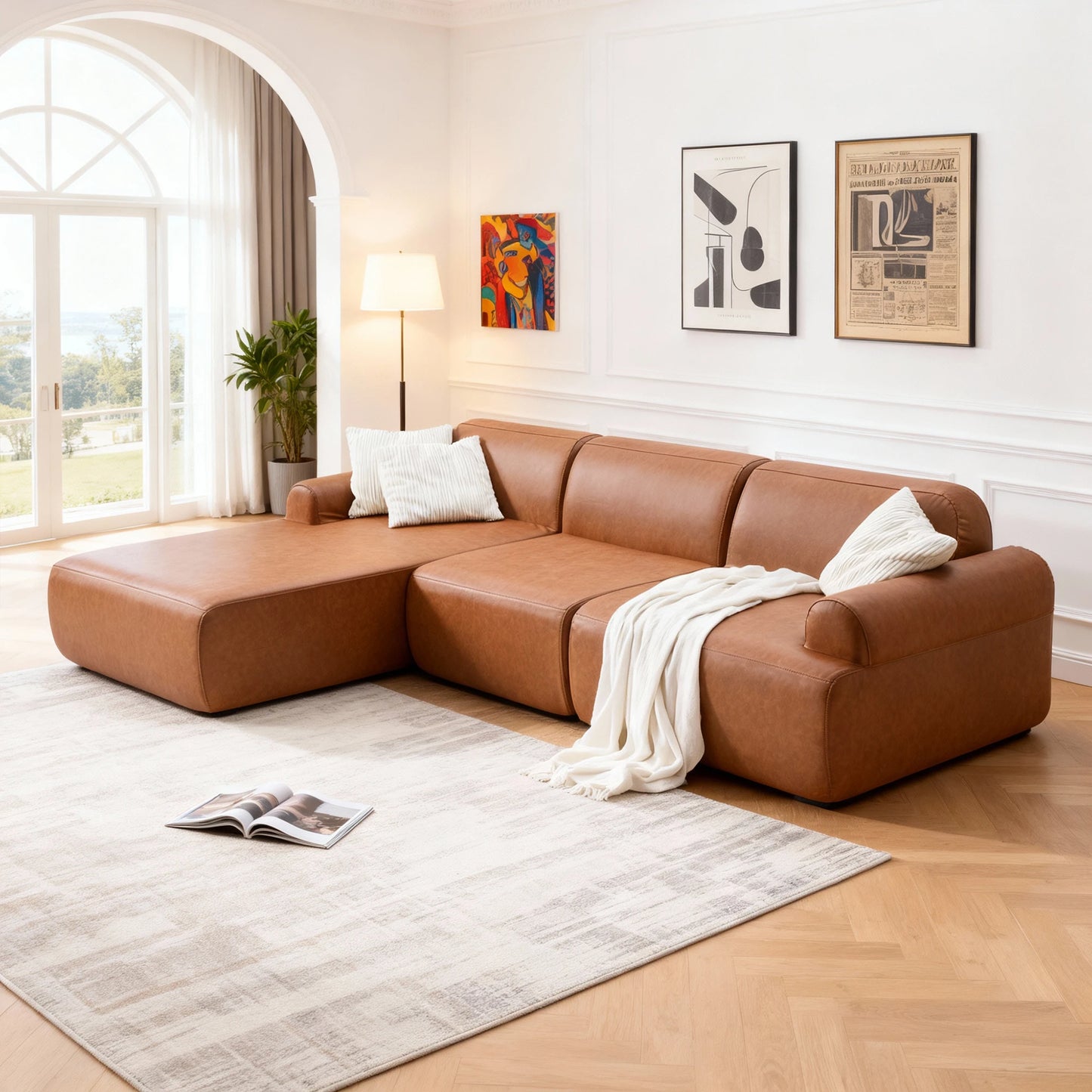 L Shaped Modular Leather Sofa For Large Family Spaces