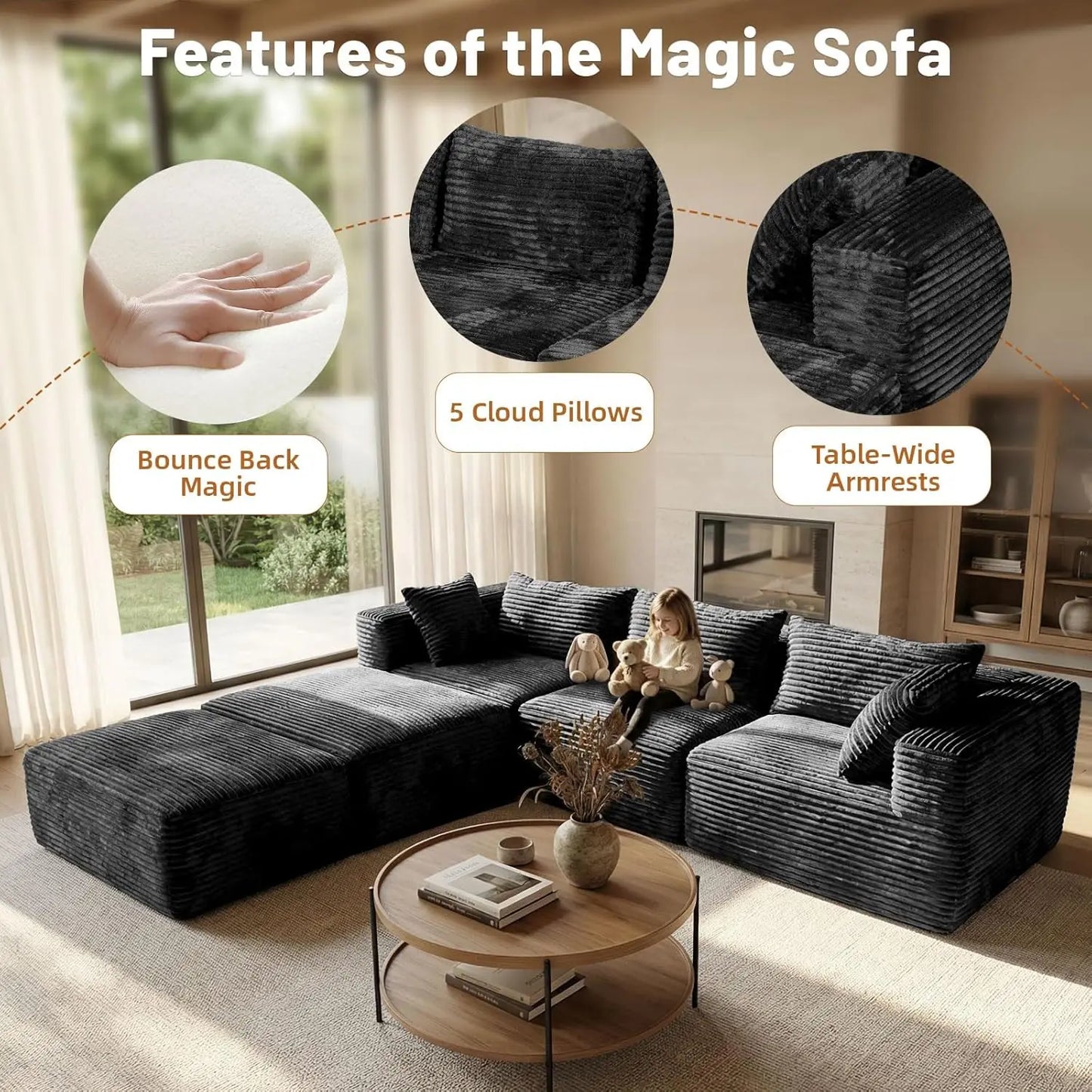 Modular Sectional Sofa With Ottomans Corduroy Upholstery