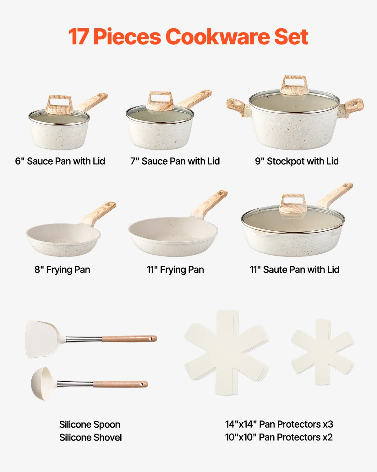 SucceBuy Granite Nonstick Induction Cookware Set With Pan Protector