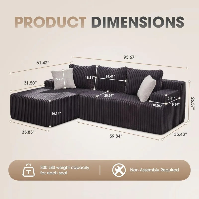 Hobestluk Modular Sectional Sofa LShaped Memory Foam Couch Living Room