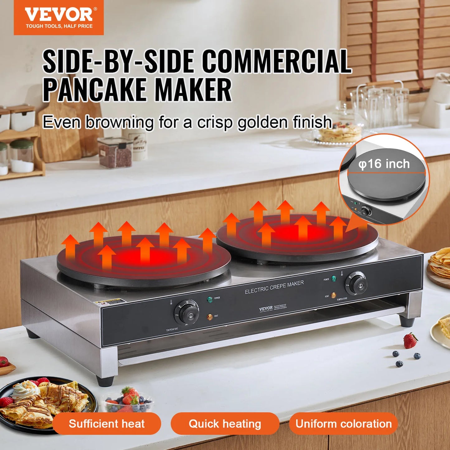 SucceBuy Double Head Electric Crepe Maker Commercial Griddle 3400W