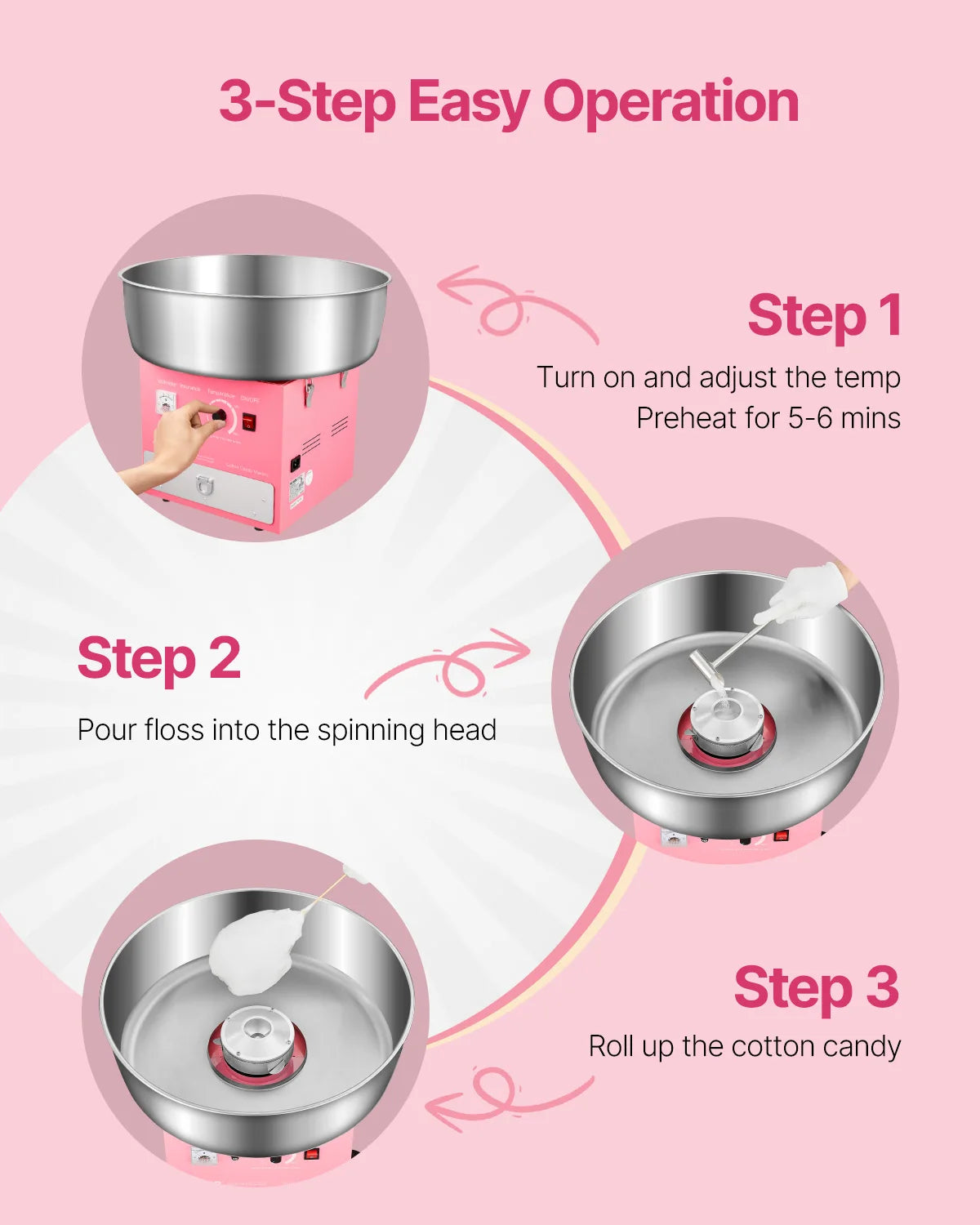 SucceBuy Electric Cotton Candy Machine 1000W With Stainless Steel Bowl