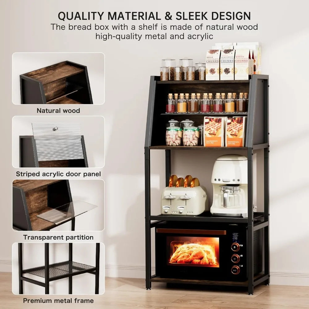 RBXC 2 In 1 Bread Box Baker Rack For Kitchen Organizers