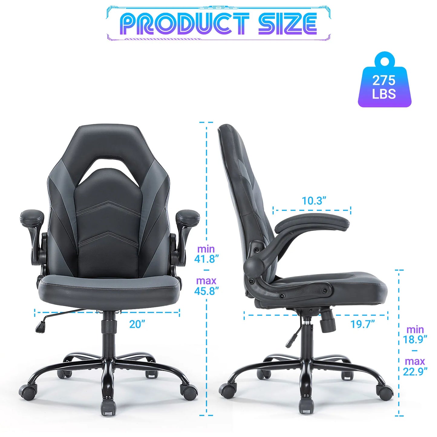 JHK Ergonomic Gaming Office Chair With Adjustable PU Leather Armrests