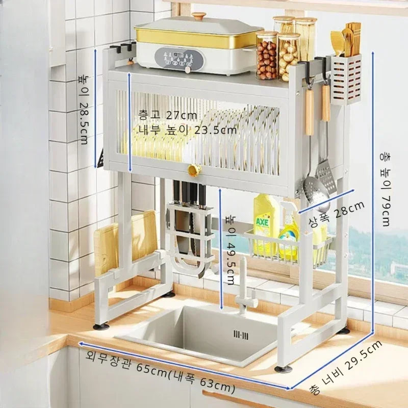 Sink Dish Cabinet Scalable Adjustment Stainless Steel Drain Rack Tabletop Bowl and Plate Organizer Household Kitchen Accessories