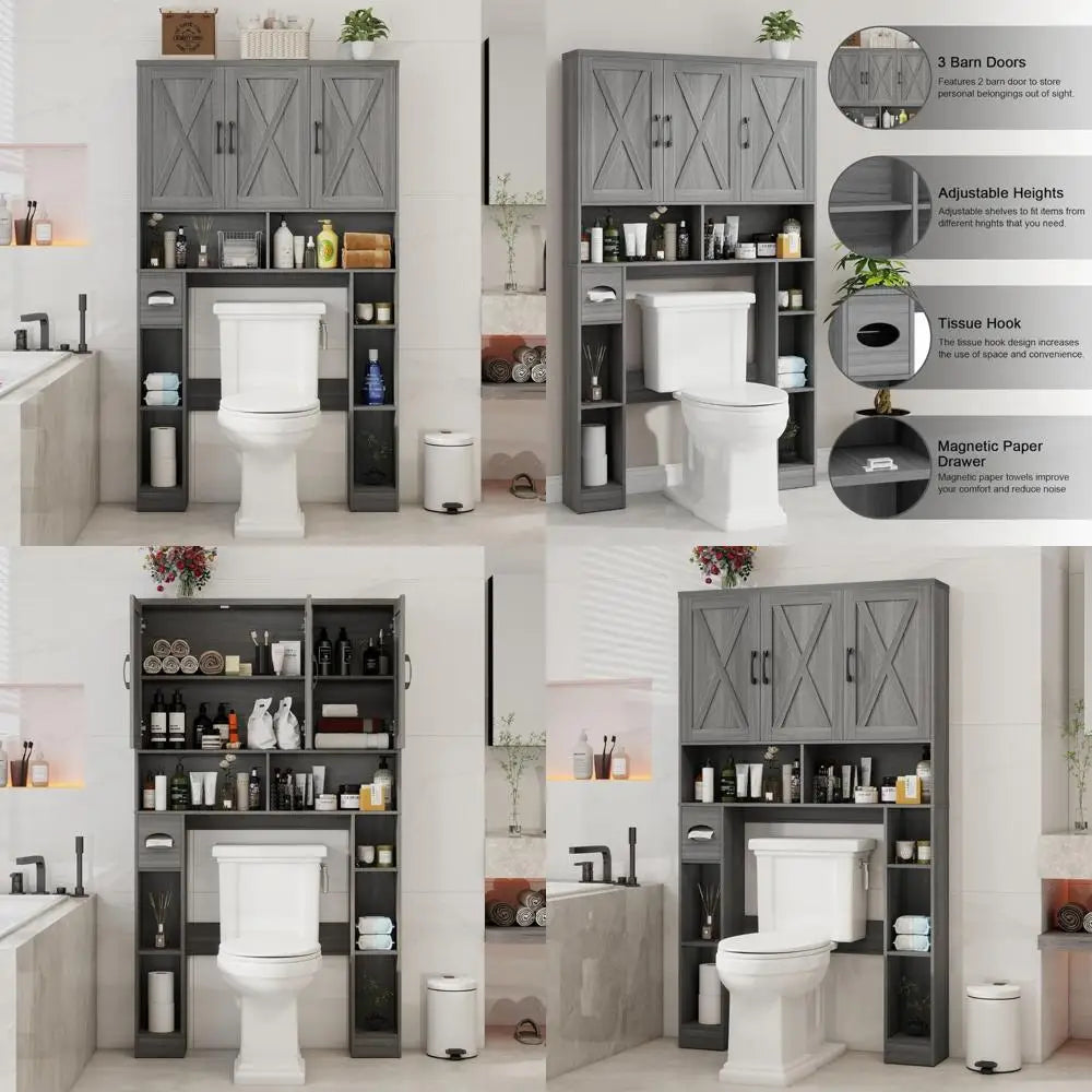 Rustic Over-The-Potty Storage Cabinet With Barn-Style Doors