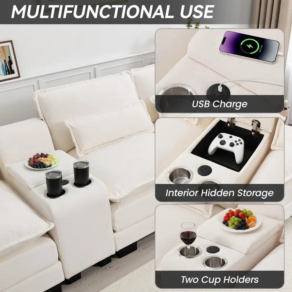 XMSJ U Shaped Cloud Modular Sectional Sofa With Chaise