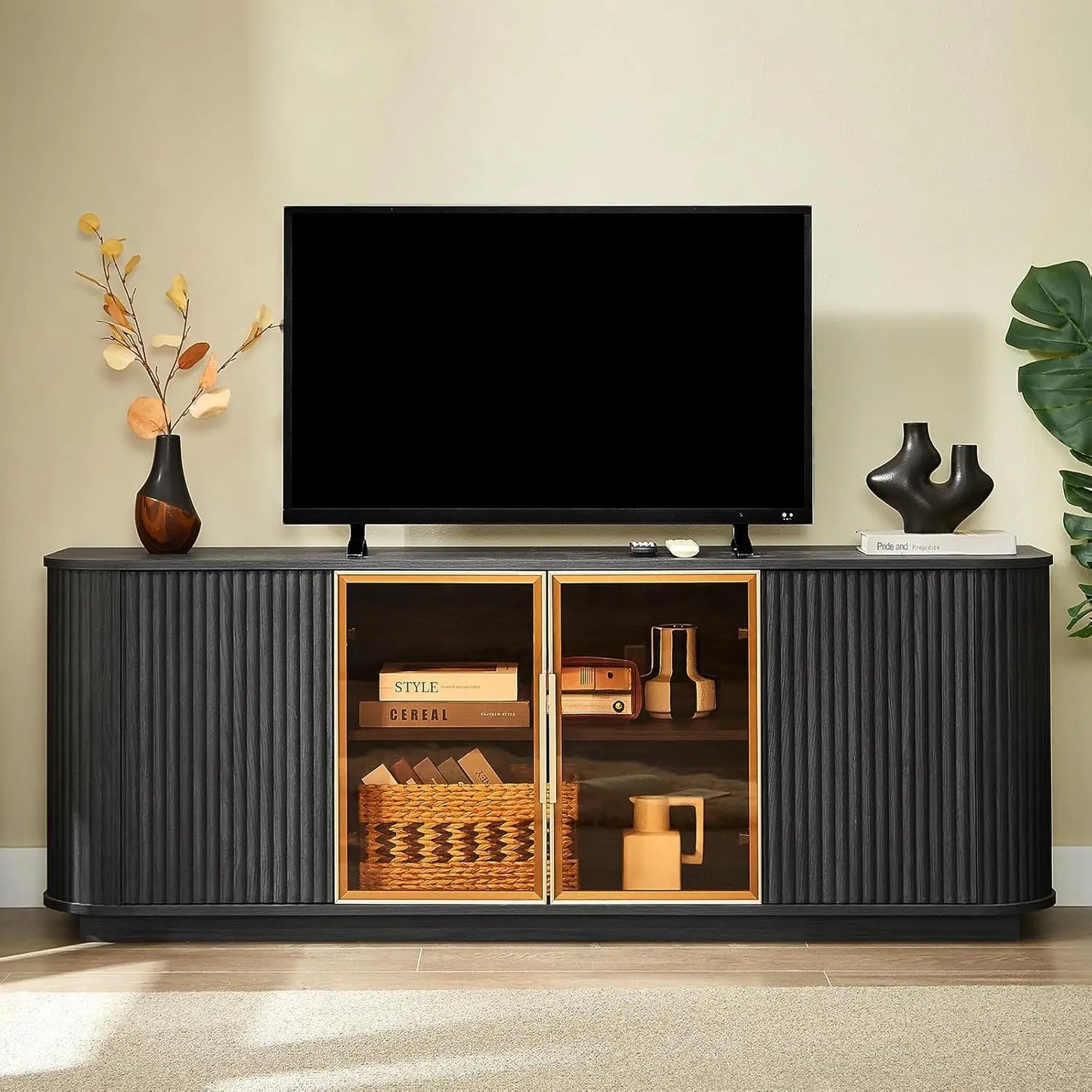 GUOHE Fluted Walnut Sideboard Buffet With Storage Cabinet