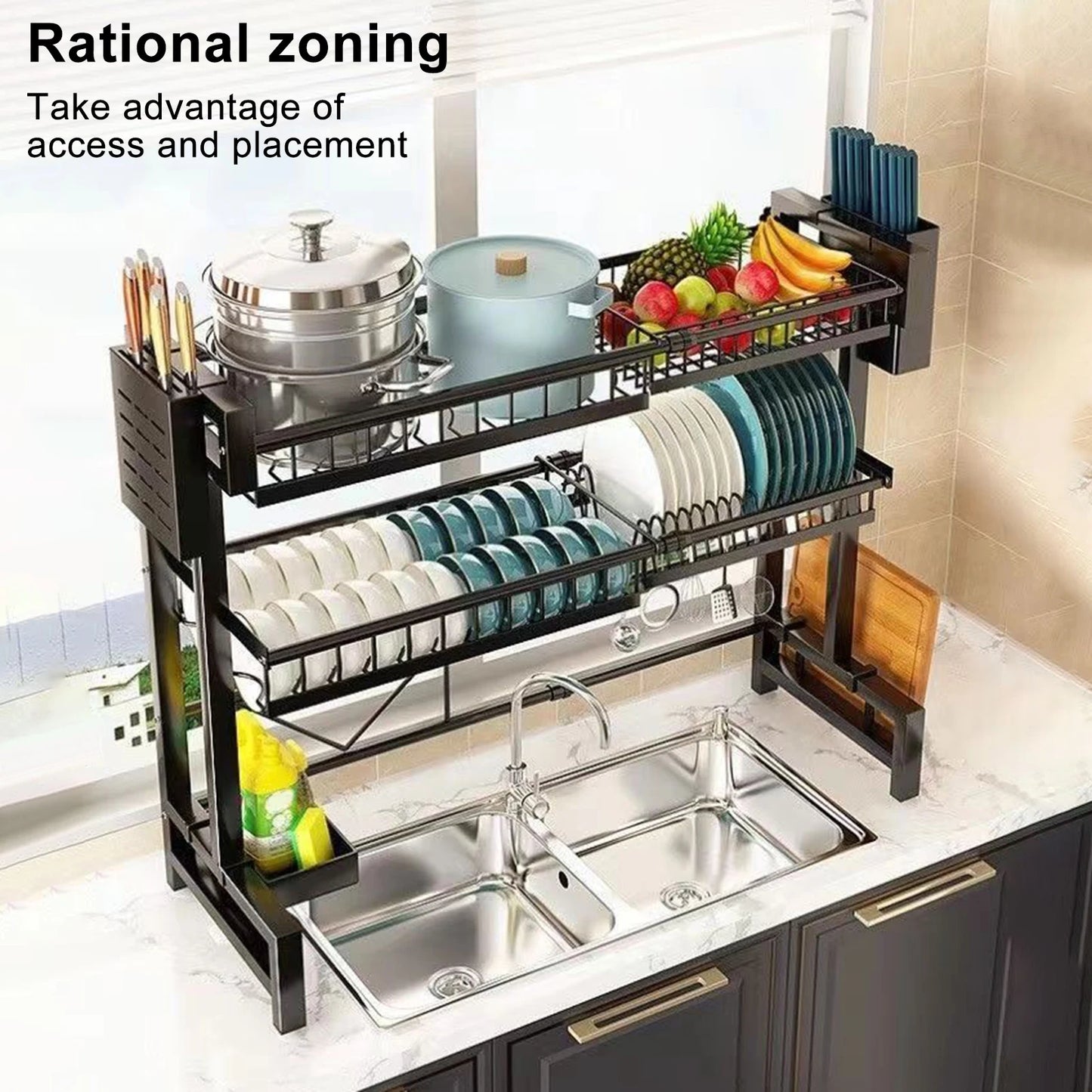 BLUELANS 2 Tier Stretchable Sink Rack Drain Organizer