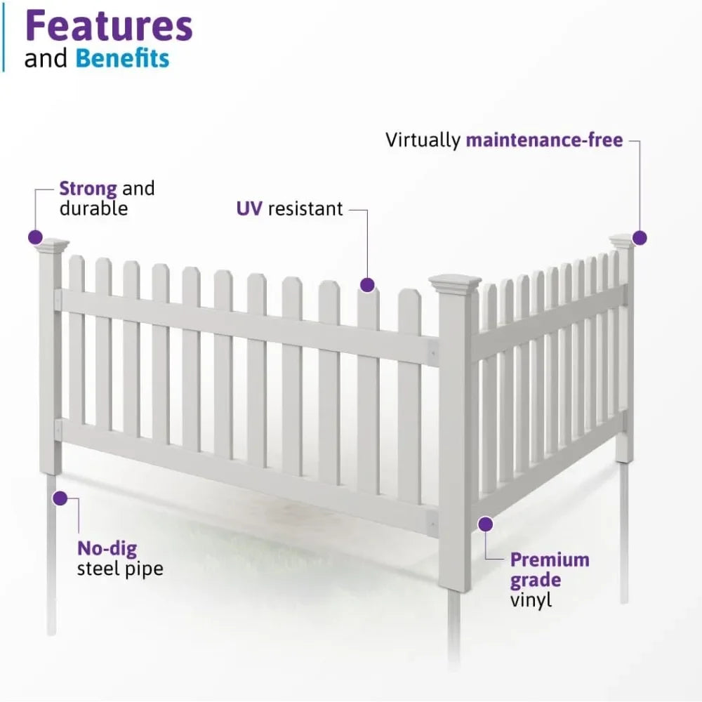 HOME.3ft H x 6ft W (1 Panel + 1 Post) No Dig Zippity Newport Fence Kit, White Vinyl Picket Fence