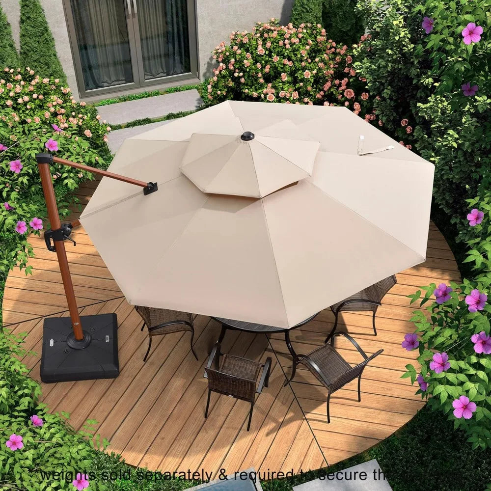 11ft Patio  Outdoor Round Umbrella Large Cantilever Umbrella Windproof Offset Umbrella Heavy Duty , for Garden Deck Pool Patio