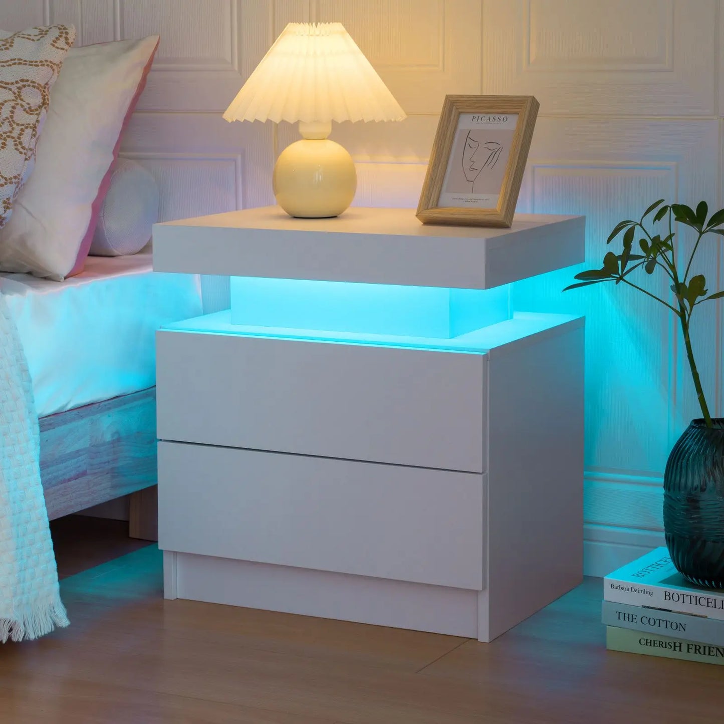 Cubehom LED Nightstands With 2 Drawers And RGB Lighting