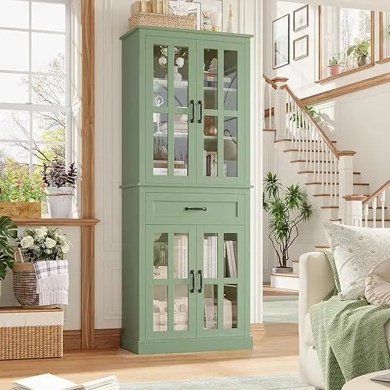 Kitchen Cabinet With Glass Doors And Drawers Freestanding Pantry