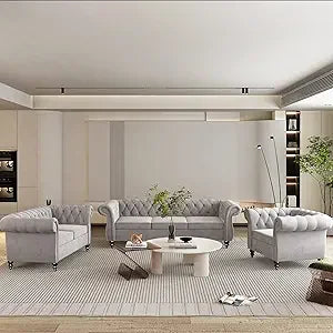 DAFIFY Velvet Chesterfield Living Room Set Sofa Loveseat