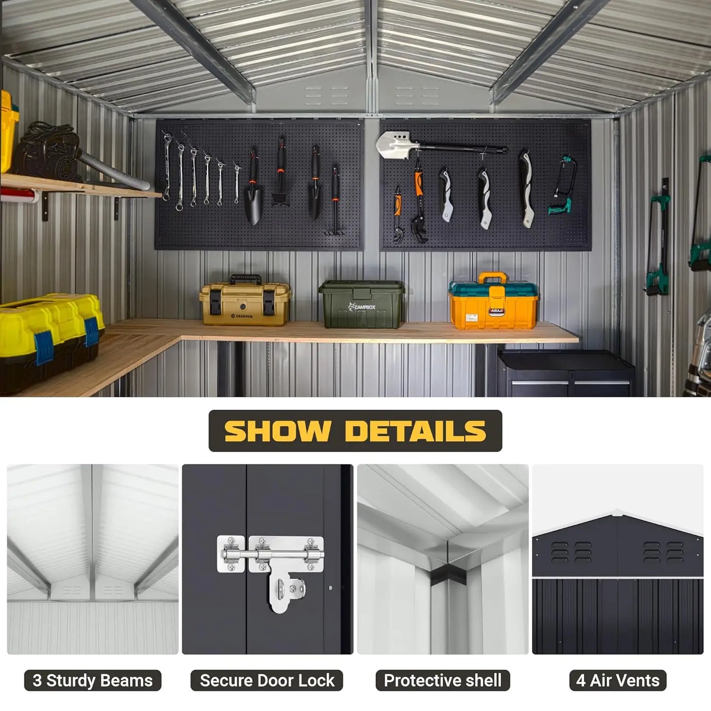 Outdoor Metal Storage Shed With Sturdy Frame For Easy Assembly