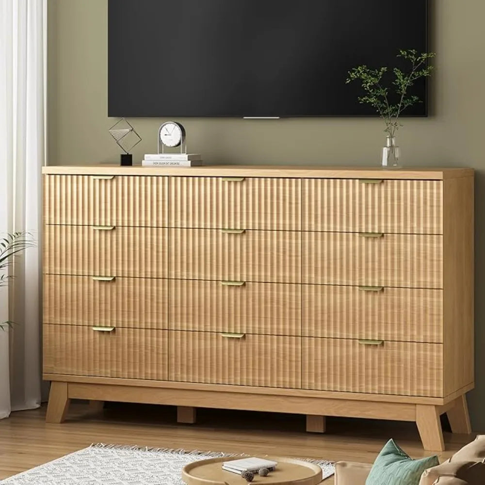 Fluted Dresser With Drawers Modern Wood Chest TV Stand