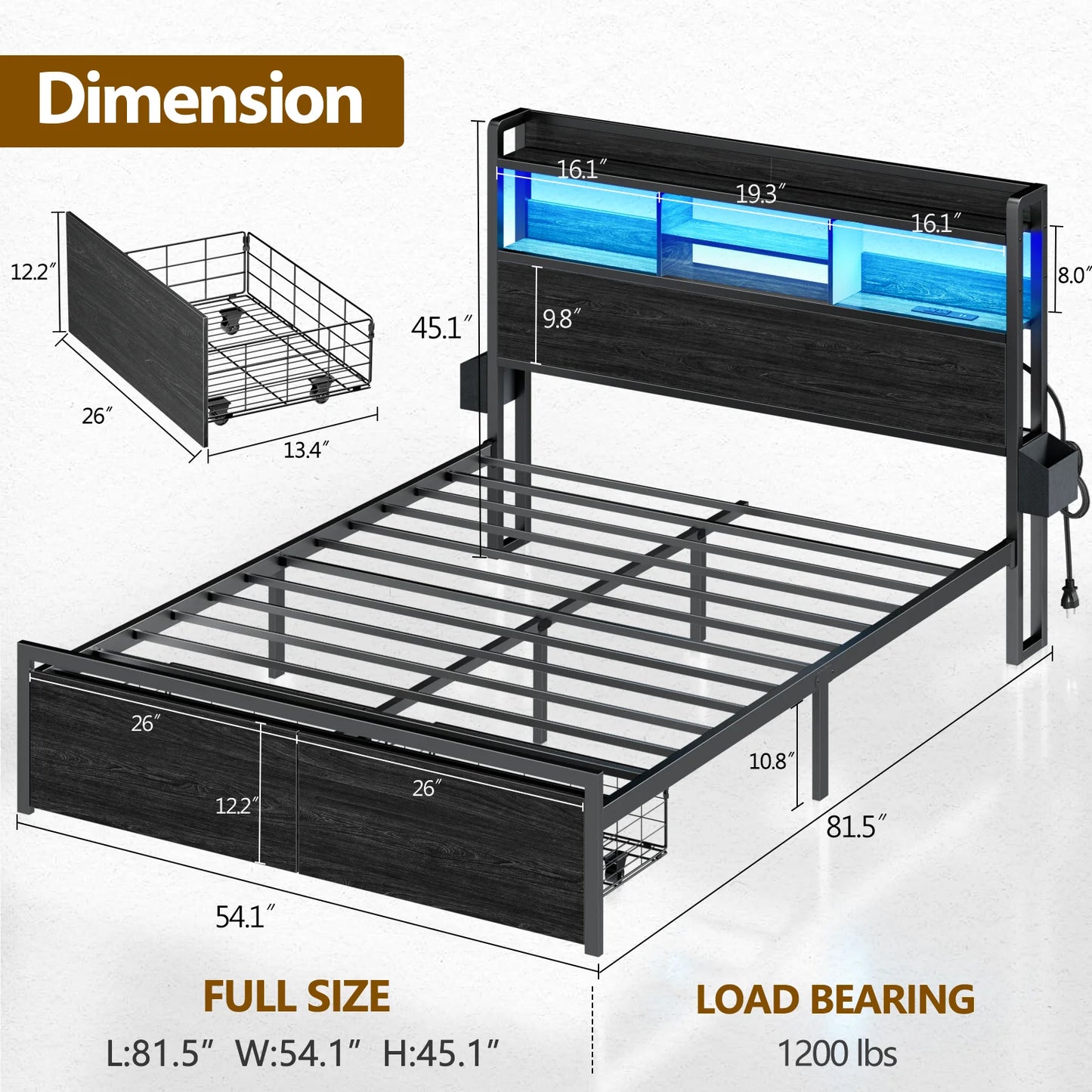 Satifur Metal Platform Bed Frame With Storage Drawers