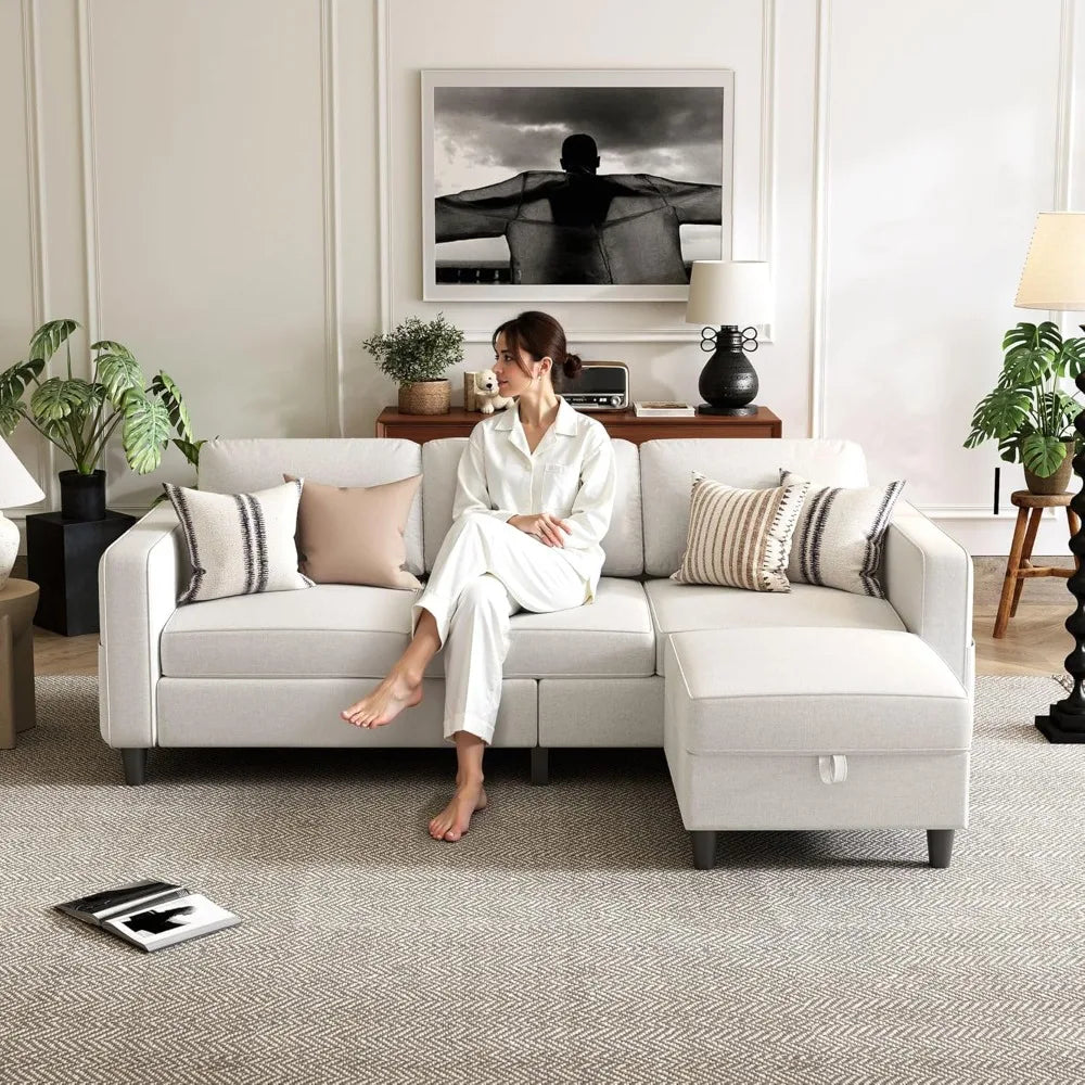 ANGDUO L Shaped Sectional Sofa Modern Couch Storage Ottoman