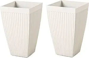 Glitzhome Set of 2 Garden Outdoor Planter Pots for Plants, 23" H Large Faux Concrete Fluted Tall Planter with Drainage Hole, Dec