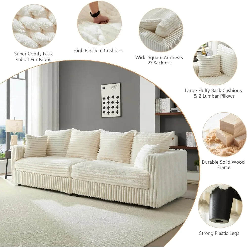 Corduroy Cloud Couches for Living Room,Fluffy 4 Seater Cloud Sofa Couch with Deep Seat,104.3" Modern Modular Sectional Sofa