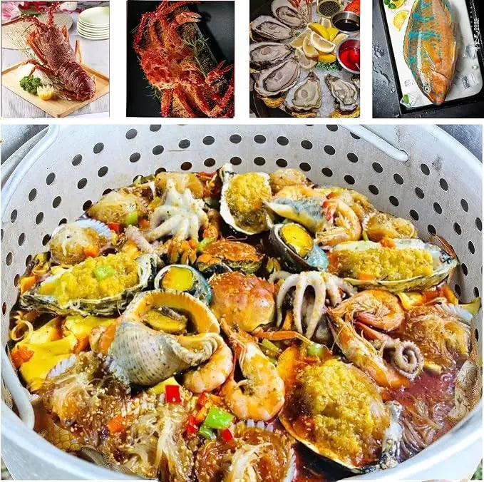 HiMISS Aluminum Seafood Boil Pot Kit With Burner And Strainer