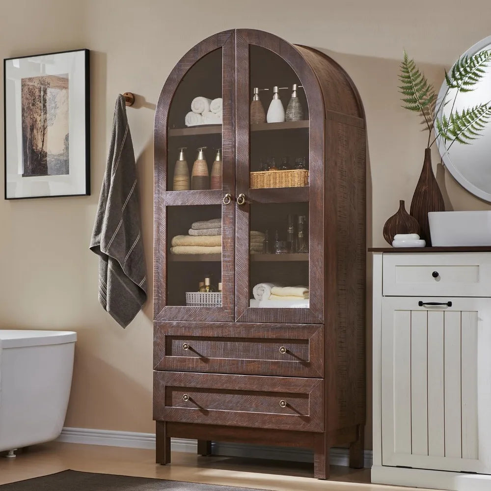 ANGDUO Arched Bathroom Cabinet 4 Tier With 2 Drawers