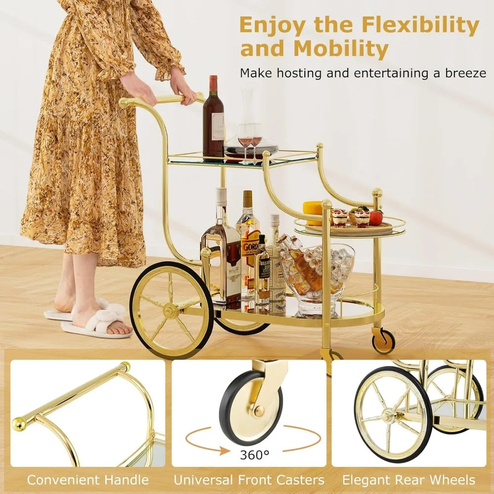 DAFIFY Bar Cart Rolling Serving Cart With Mirrored Shelves