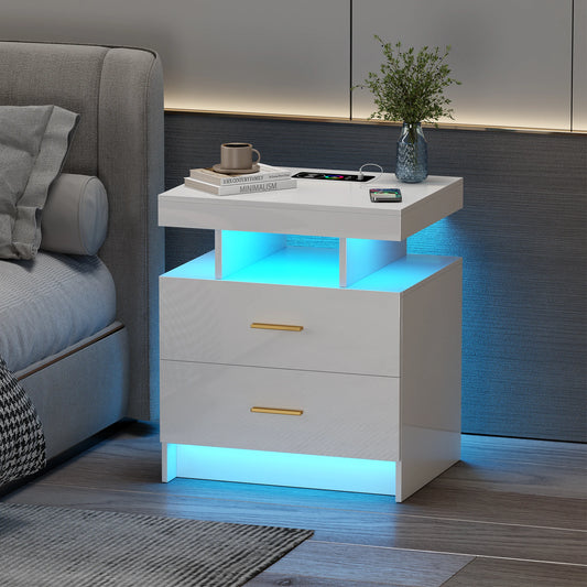 JDPAG LED Nightstand With Auto RGB Lights And USB Charging