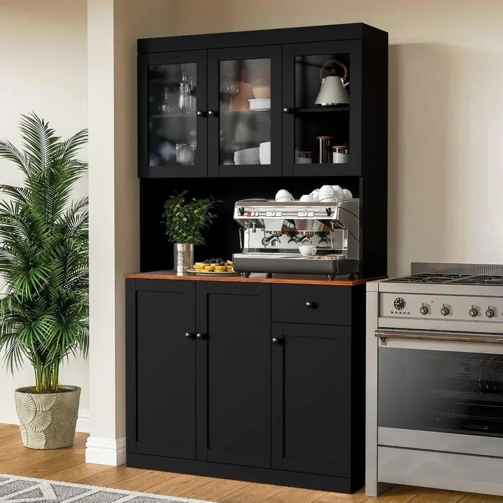 GUANGBAI Tall Kitchen Pantry Cabinet With Microwave Shelf
