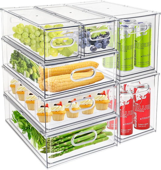 XMSJ Clear Fridge Organizer 7 Pack Drawer Bins Stackable