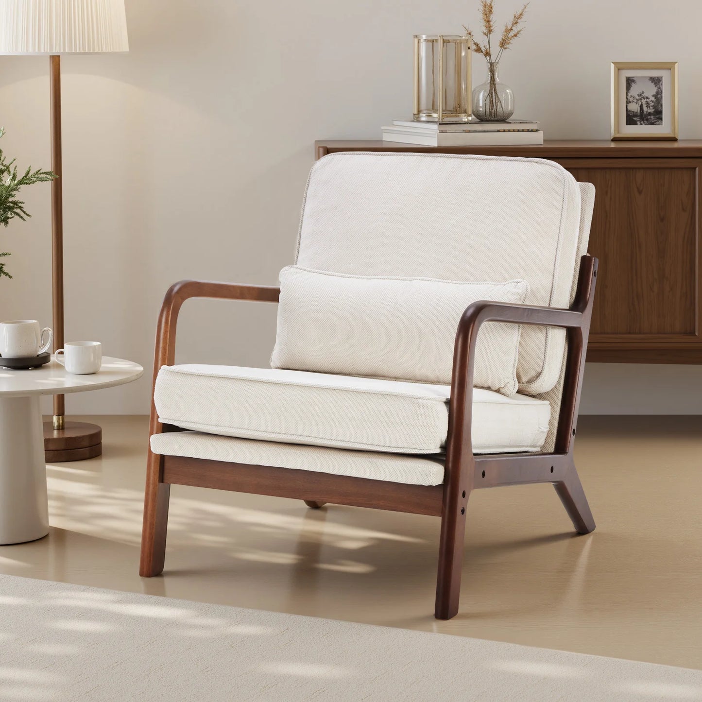 JHK Mid Century Modern Armchair With Solid Wood Frame And Cushioned Armrests