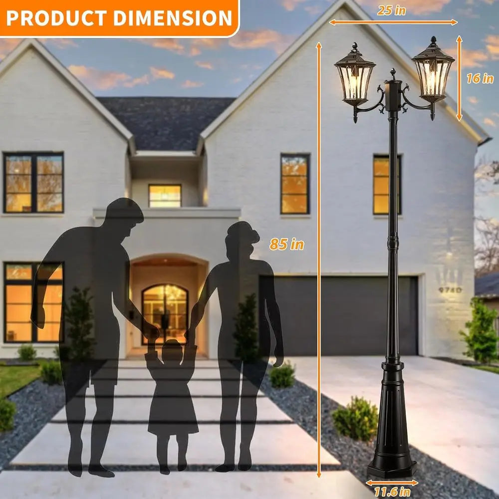 Solar Lamp Post Light 2 Head Dusk to Dawn Lighting