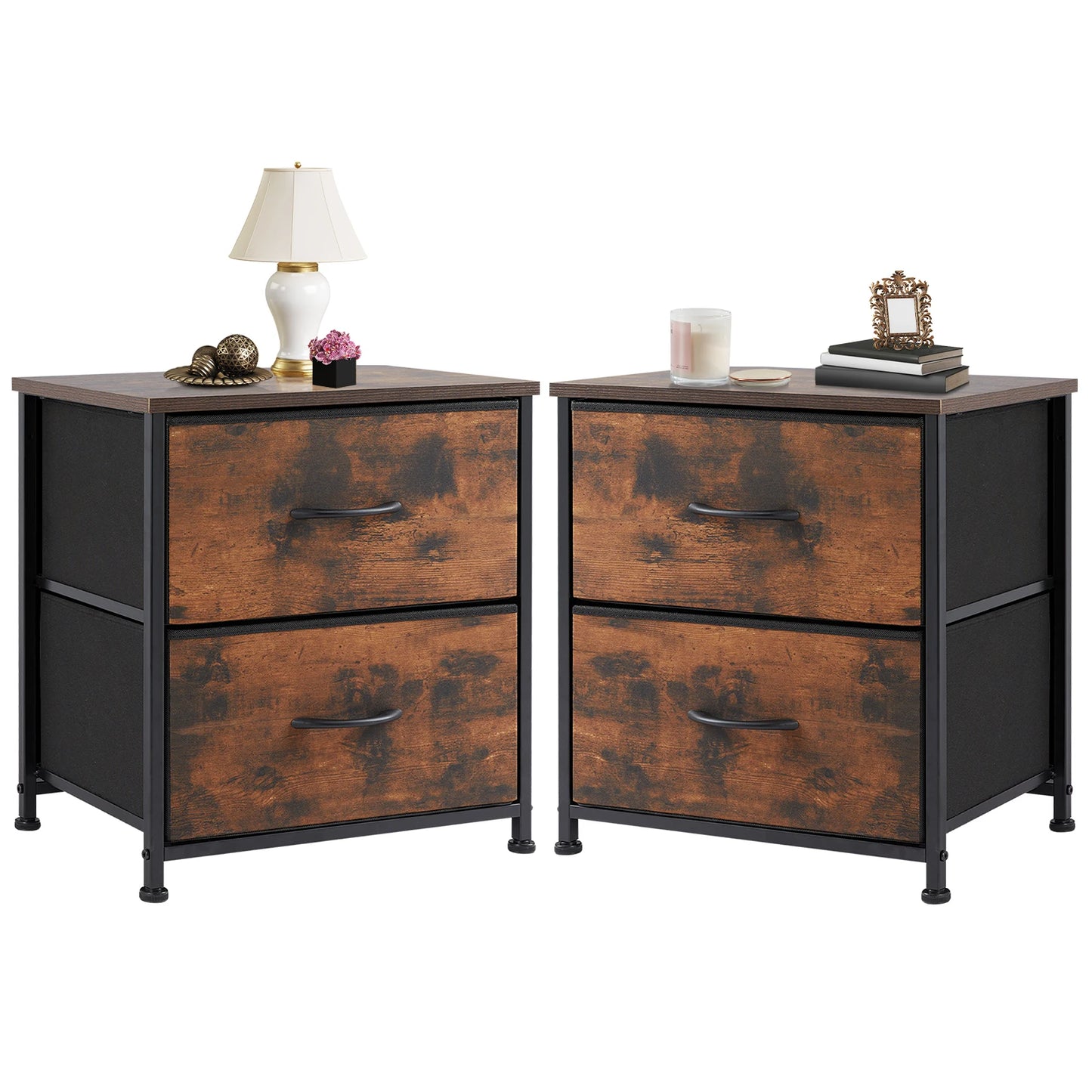 JHK Nightstand Bedside Table With Fabric Drawers For Bedroom