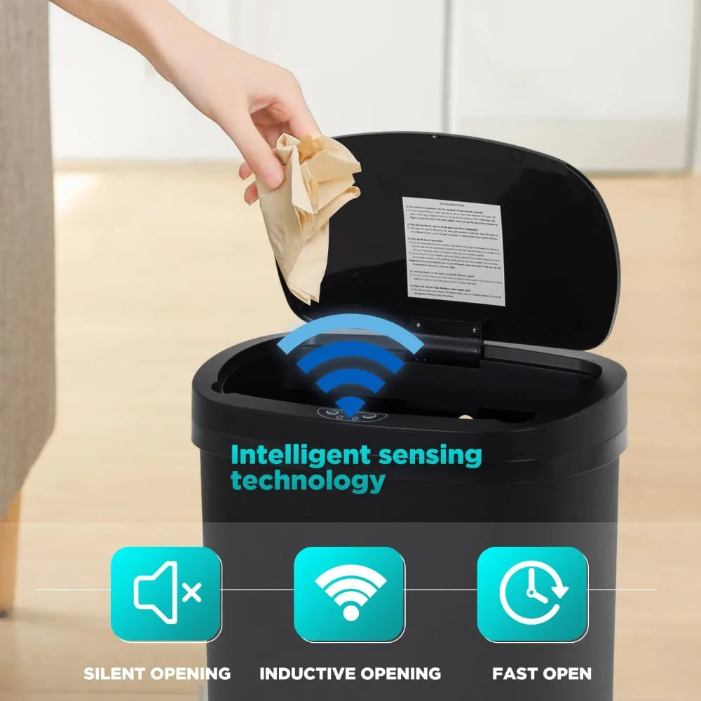 13 gallon kitchen trash can with lid automatic trash can, kitchen bedroom bathroom office waterproof trash can