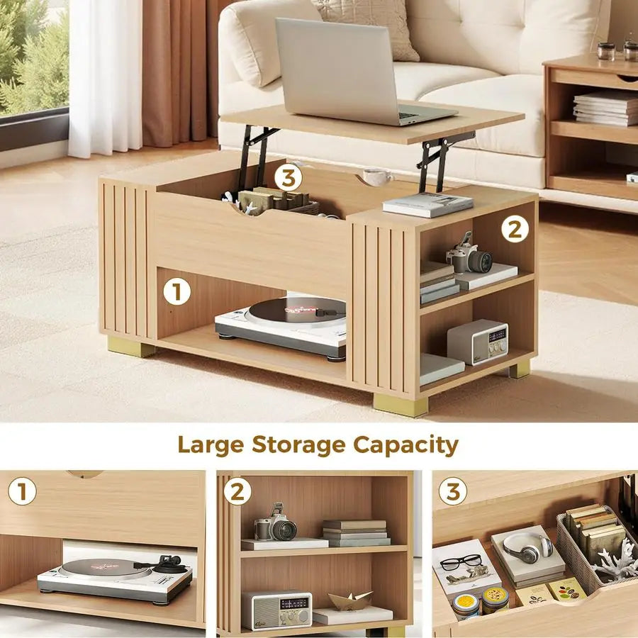 LiftTop Hidden Storage Coffee Table With Adjustable Shelves