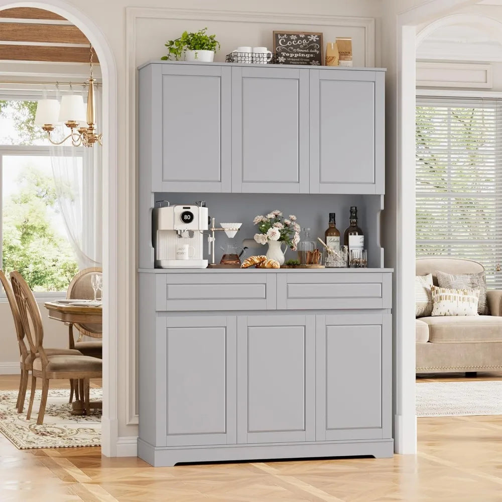 Multi Functional Kitchen Pantry Cabinet With Six Doors And Drawers