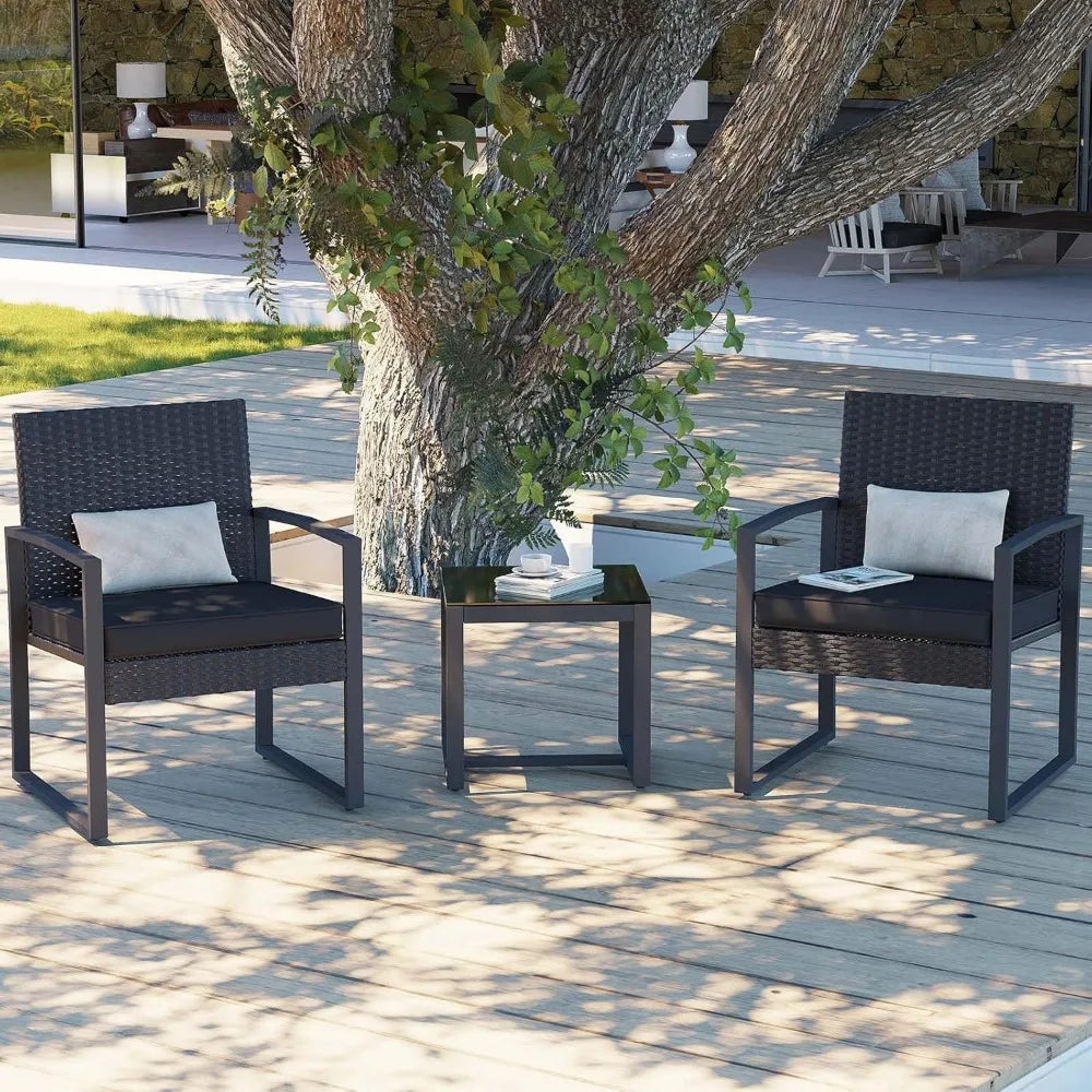High-Con Concerned 3-Piece Patio Wicker Bistro Set With Chairs
