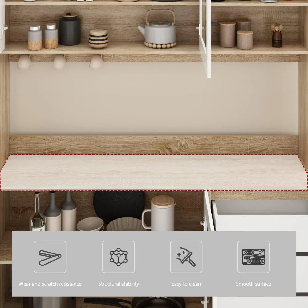 Kitchen Hutch Cabinet With Glass Doors And Microwave Shelf