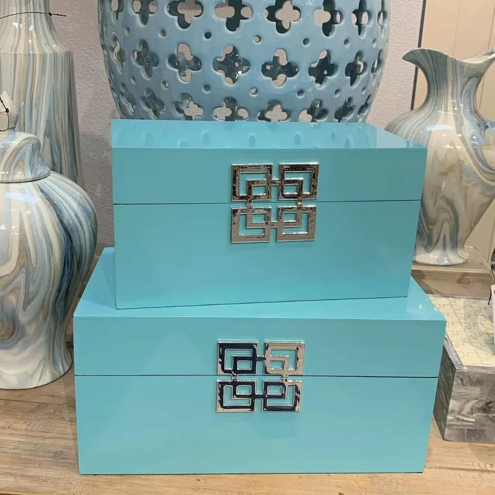 Classic Geometric Wood Storage Boxes With Hinged Lid