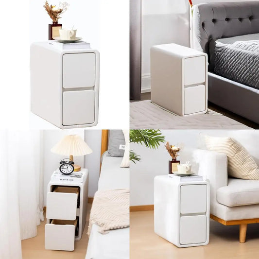 Slim White Solid Wood Nightstand Latifolia Design For Bedroom