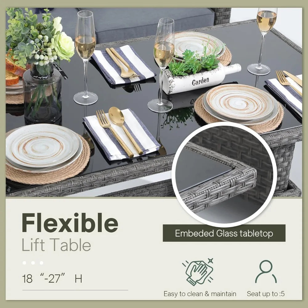 Outdoor Patio Wicker Conversation Set Lift Coffee Table