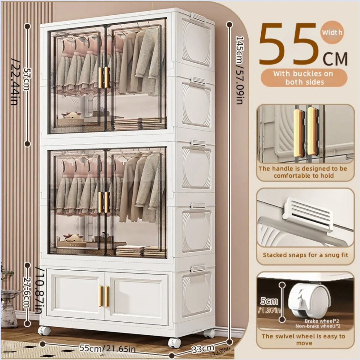 NONECN Foldable Plastic Storage Box For Bedroom Closet