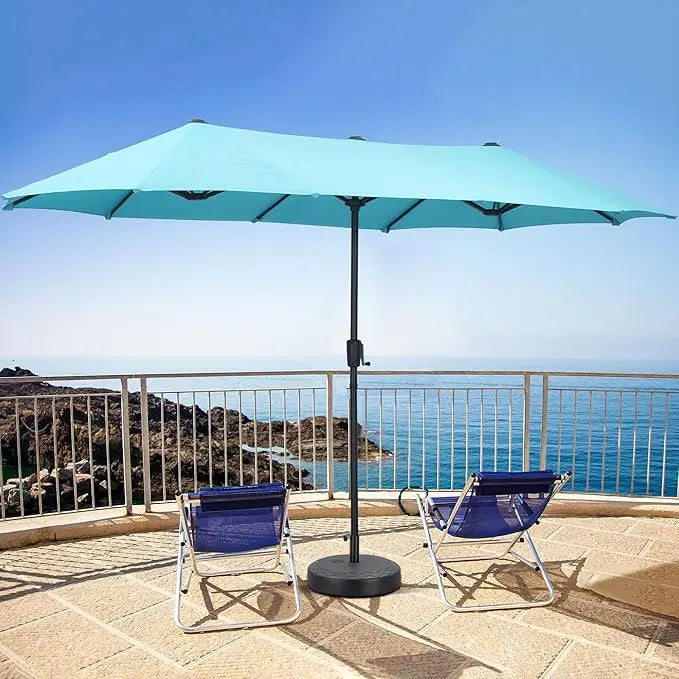 13 FT Rectangular Patio Umbrella and Matching Base with 36 Solar Powered LED Lights Ultimate Sun Protection